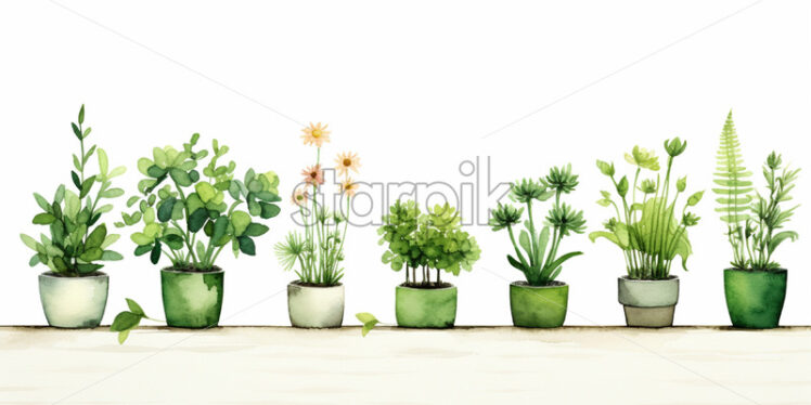 A set of plants painted in watercolor in clipart style - Starpik Stock