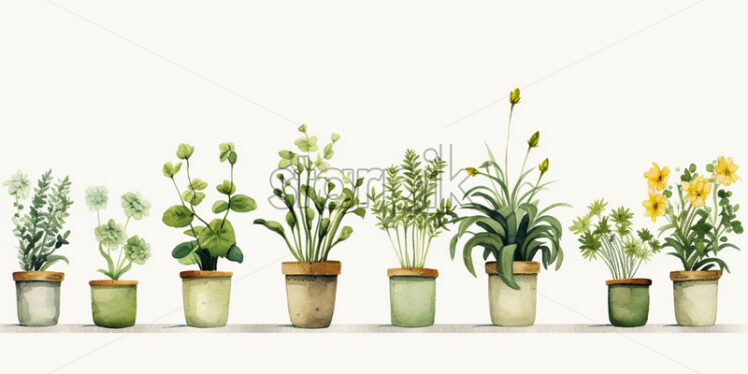 A set of plants painted in watercolor in clipart style - Starpik Stock