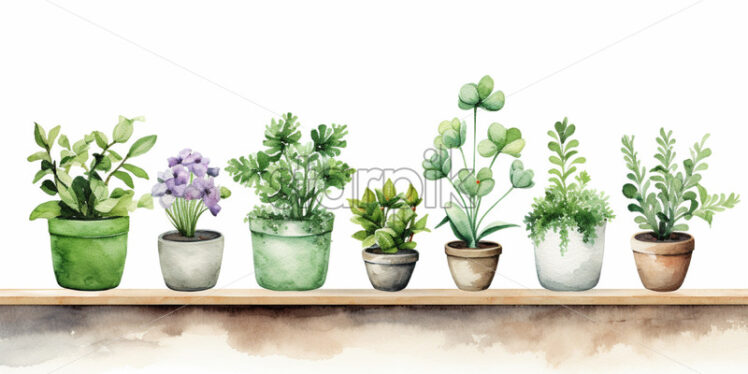 A set of plants painted in watercolor in clipart style - Starpik Stock