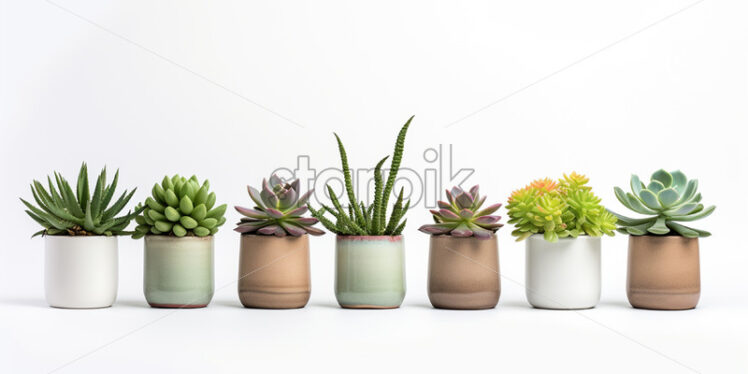 A set of succulent plants in a pot on white - Starpik Stock