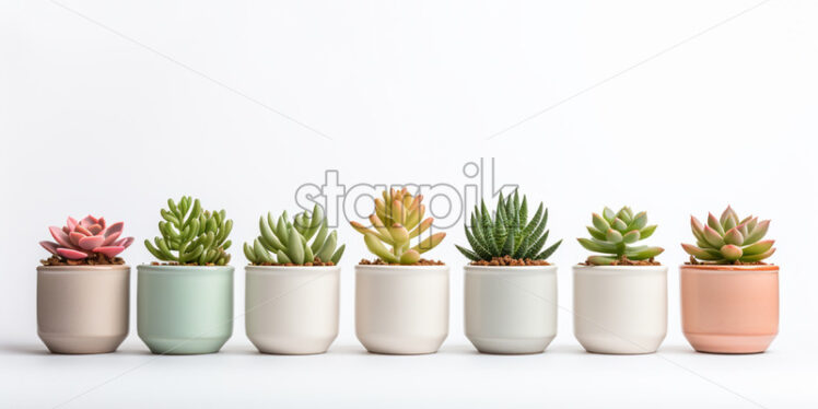 A set of succulent plants in a pot on white - Starpik Stock