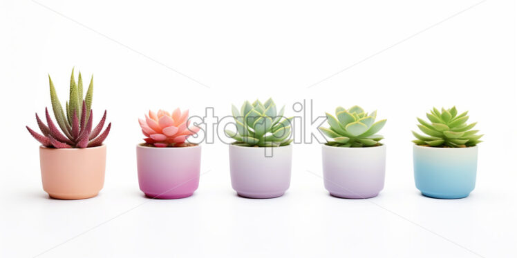 A set of succulent plants in a pot on white - Starpik Stock