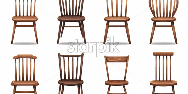 A set of wooden chairs on a white background, vector - Starpik Stock