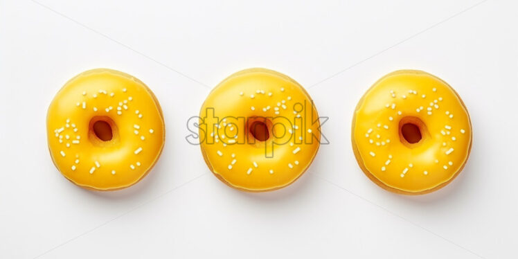 A set of yellow donuts on a white background - Starpik Stock