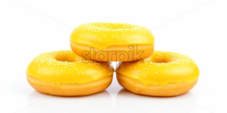 A set of yellow donuts on a white background - Starpik Stock