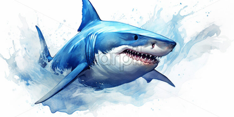 A shark in the blue sea, watercolor in clipart style - Starpik Stock