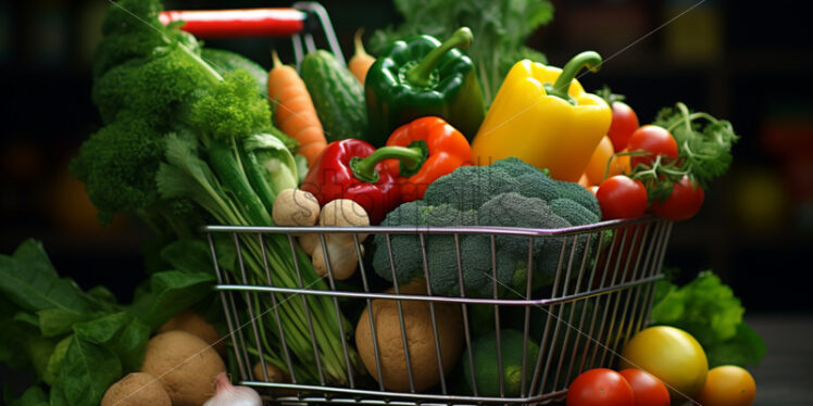 A shopping cart full with groceries dark backgrounds - Starpik