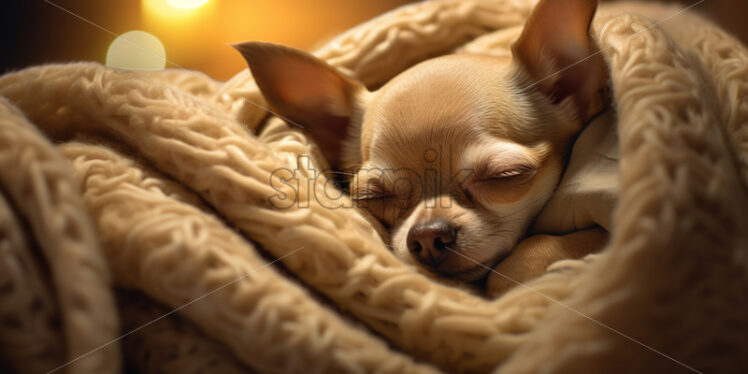 A sleeping chihuahua in a duvet - Starpik Stock