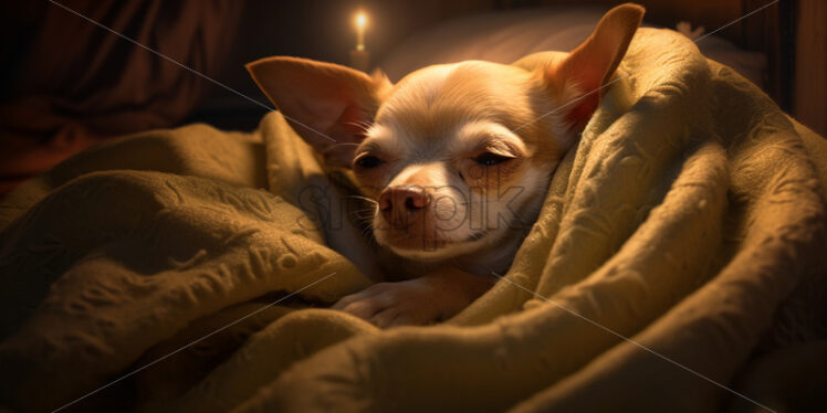 A sleeping chihuahua in a duvet - Starpik Stock