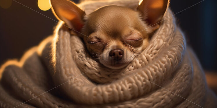 A sleeping chihuahua in a duvet - Starpik Stock