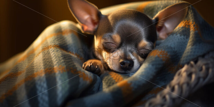 A sleeping chihuahua in a duvet - Starpik Stock