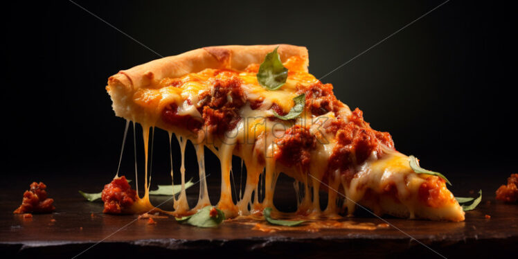 A slice of pizza with cheese, delicious - Starpik Stock