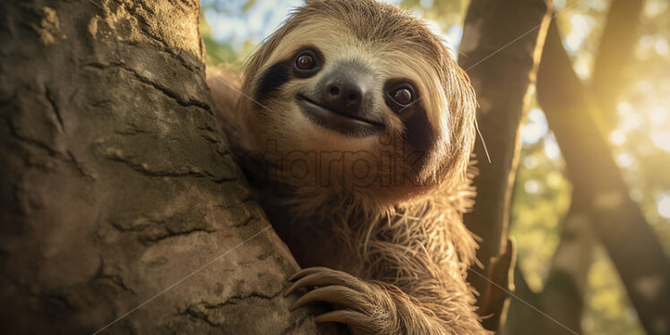 A sloth was climbing a tree - Starpik Stock