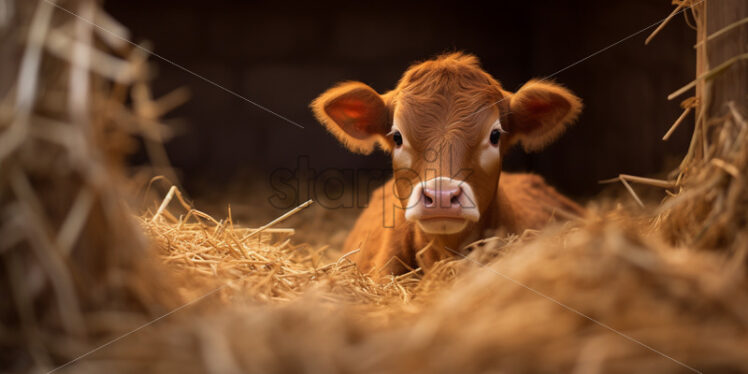 A small calf lying in the straw - Starpik Stock