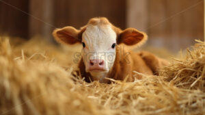 A small calf lying in the straw - Starpik Stock