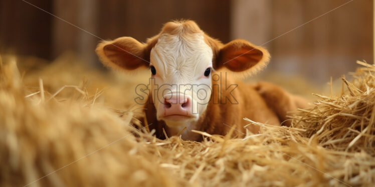 A small calf lying in the straw - Starpik Stock