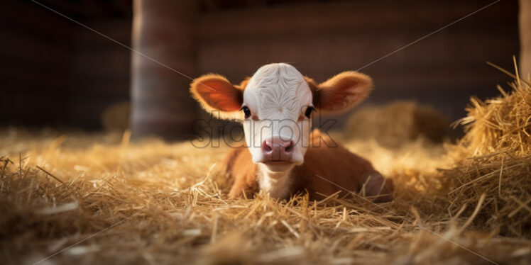 A small calf lying in the straw - Starpik Stock