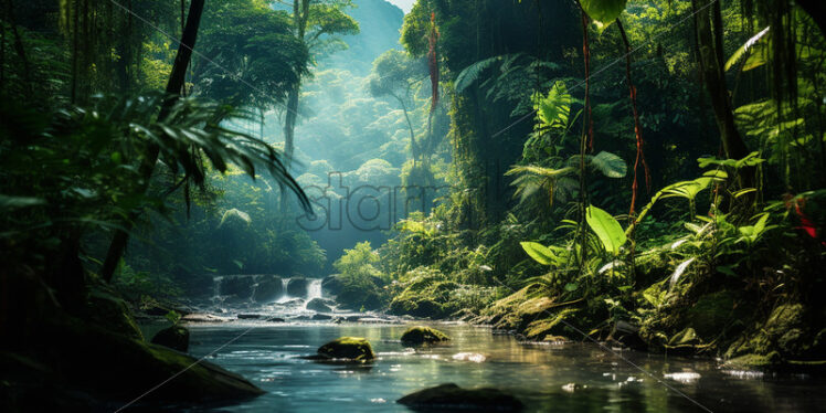 A small river in the middle of a tropical jungle - Starpik Stock