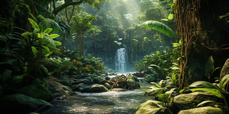 A small river in the middle of a tropical jungle - Starpik Stock