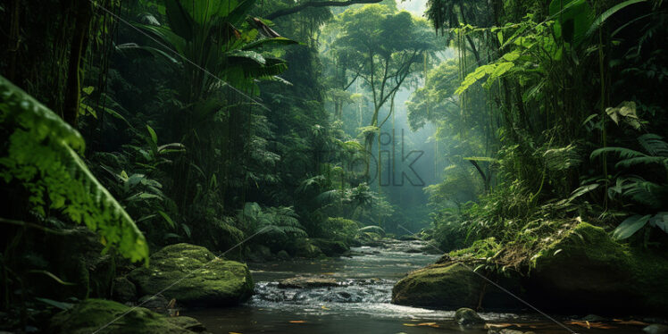 A small river in the middle of a tropical jungle - Starpik Stock