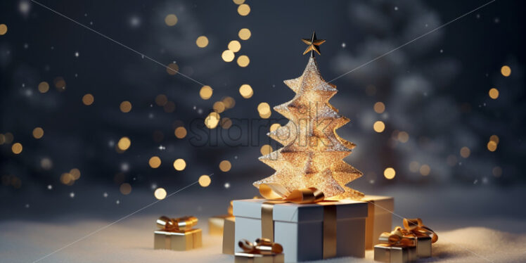 A small tree with gifts in a world of snow - Starpik Stock