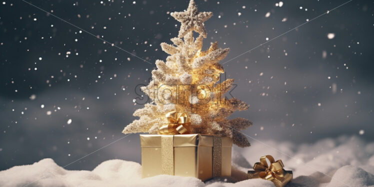 A small tree with gifts in a world of snow - Starpik Stock