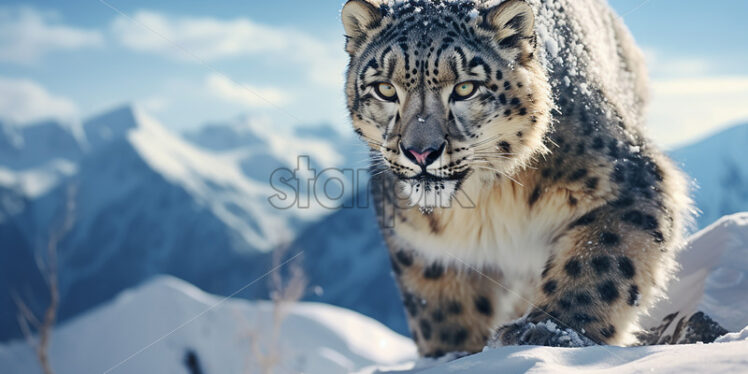 A snow leopard in the mountains - Starpik Stock