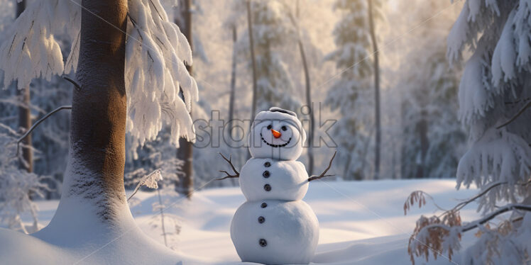 A snowman in a winter forest - Starpik Stock