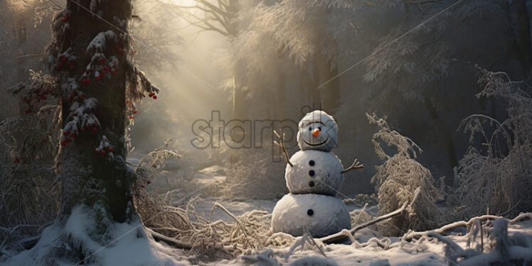 A snowman in a winter forest - Starpik Stock