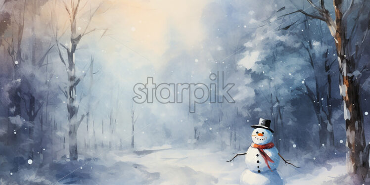 A snowman in a winter forest - Starpik Stock