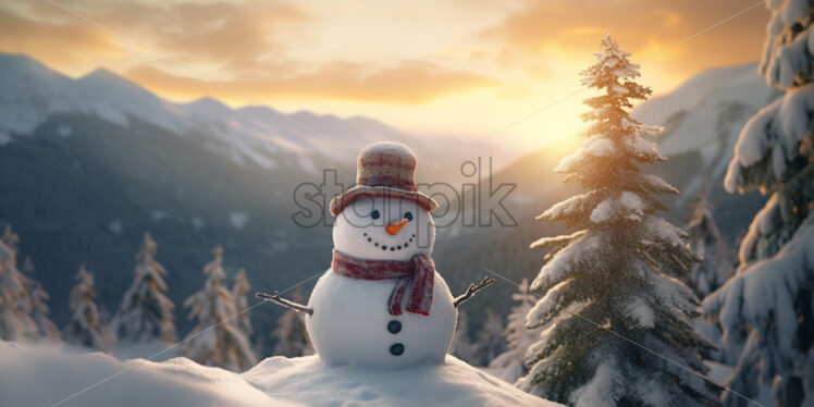 A snowman in the mountains - Starpik Stock