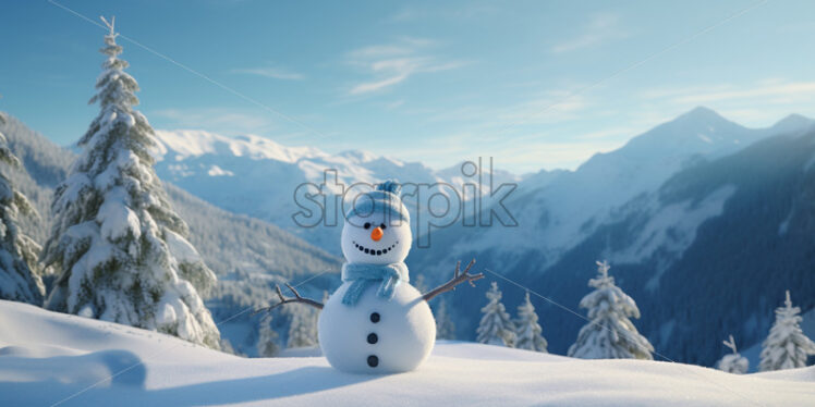 A snowman in the mountains - Starpik Stock