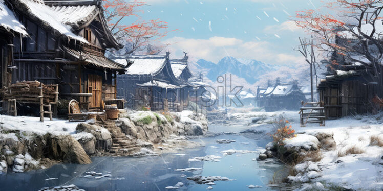 A snowy Japanese village - Starpik Stock