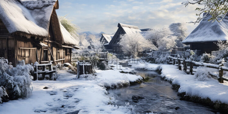 A snowy Japanese village - Starpik Stock