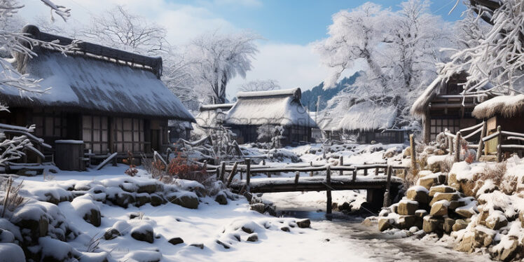 A snowy Japanese village - Starpik Stock