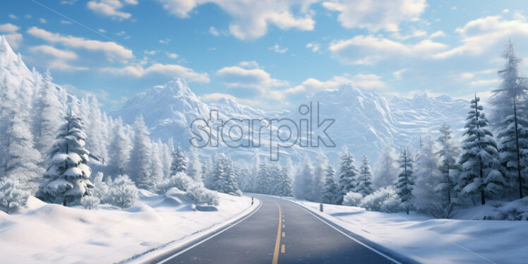 A snowy road in winter - Starpik Stock