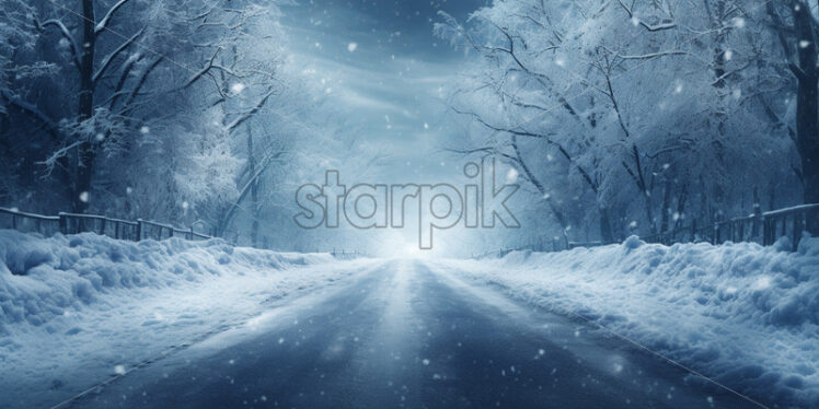 A snowy road in winter - Starpik Stock