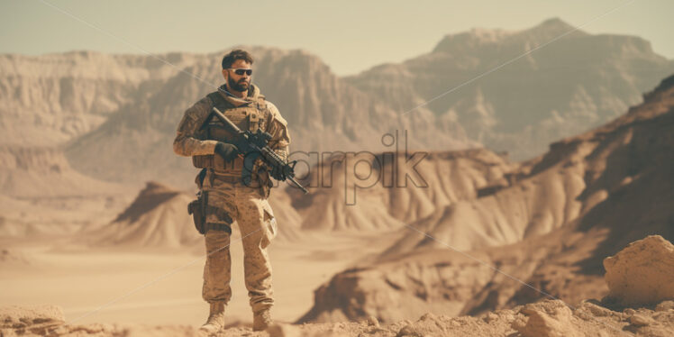 A soldier in the desert - Starpik Stock