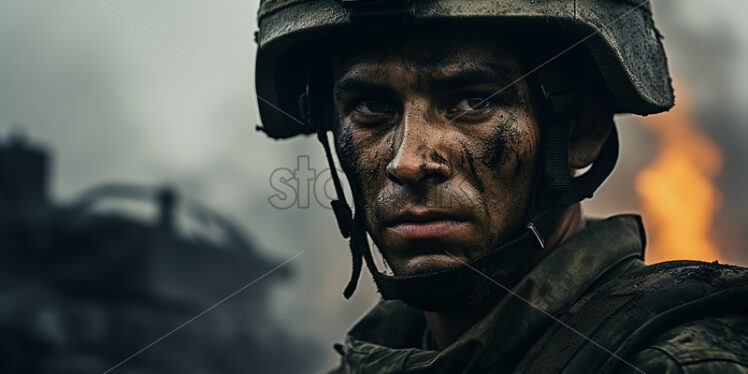 A soldier next to a battle tank - Starpik Stock