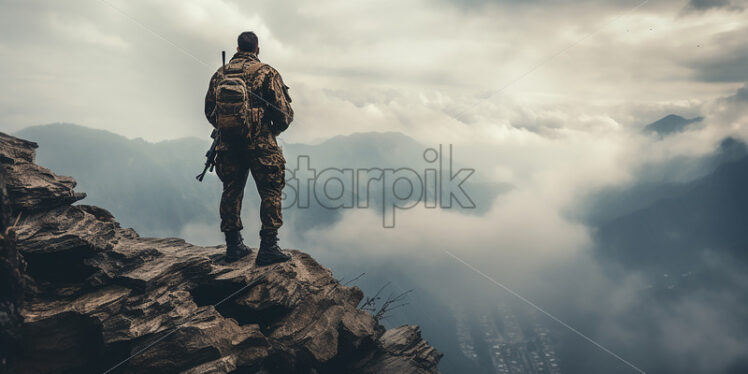 A soldier on the edge of a cliff - Starpik Stock