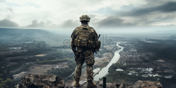 A soldier on the edge of a cliff - Starpik Stock