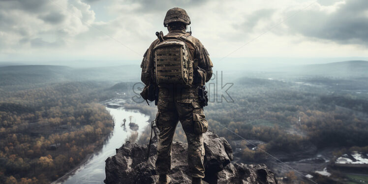 A soldier on the edge of a cliff - Starpik Stock