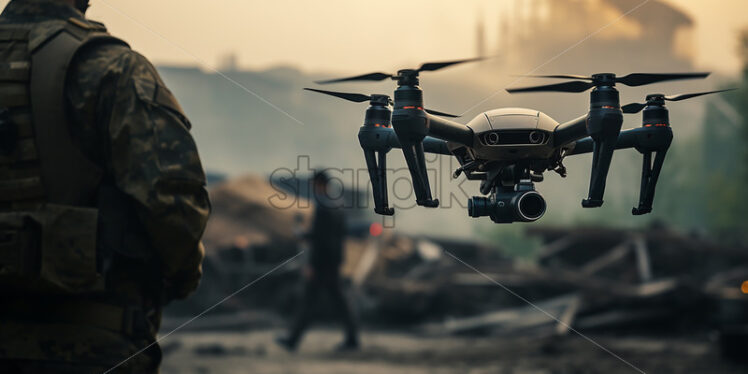 A soldier pilots a drone - Starpik Stock