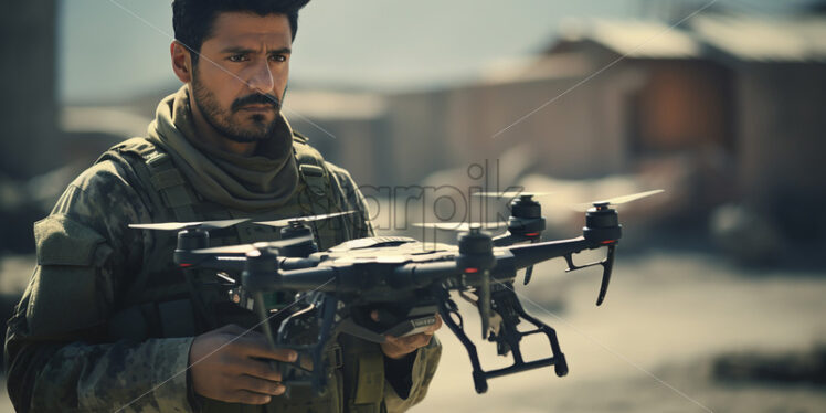 A soldier pilots a drone - Starpik Stock