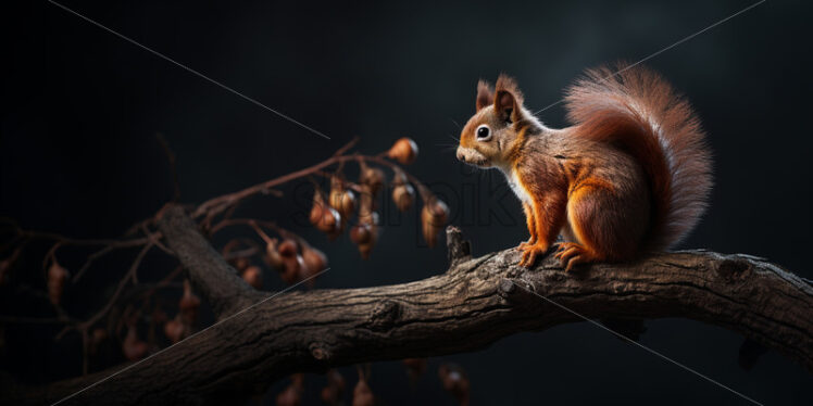 A squirrel on a branch in the forest - Starpik Stock