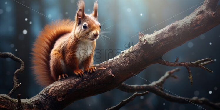 A squirrel on a branch in the forest - Starpik Stock