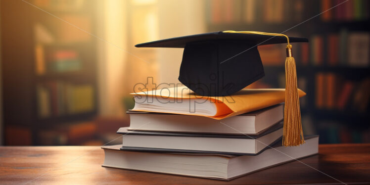 A stack of books and a graduate cap - Starpik Stock