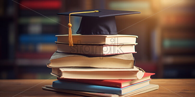 A stack of books and a graduate cap - Starpik Stock