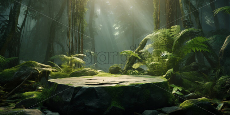 A stone podium in a tropical forest - Starpik Stock