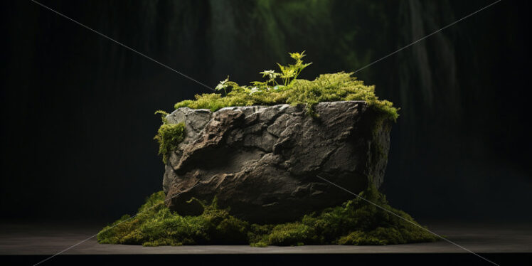 A stone podium with green moss - Starpik Stock